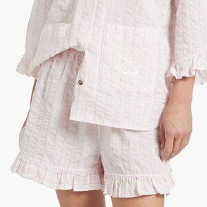 NWT GANNI Cherry Blossom ruffled striped organic cotton-seersucker pajama shorts